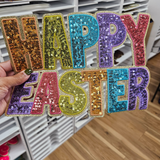 Happy Easter Sequin Patch ONLY - This is NOT a T Shirt