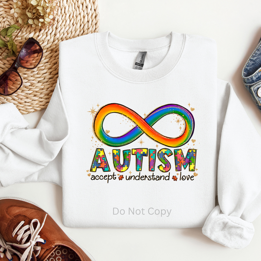 Autism Infinity DTF (direct to film) Transfer on a Tshirt