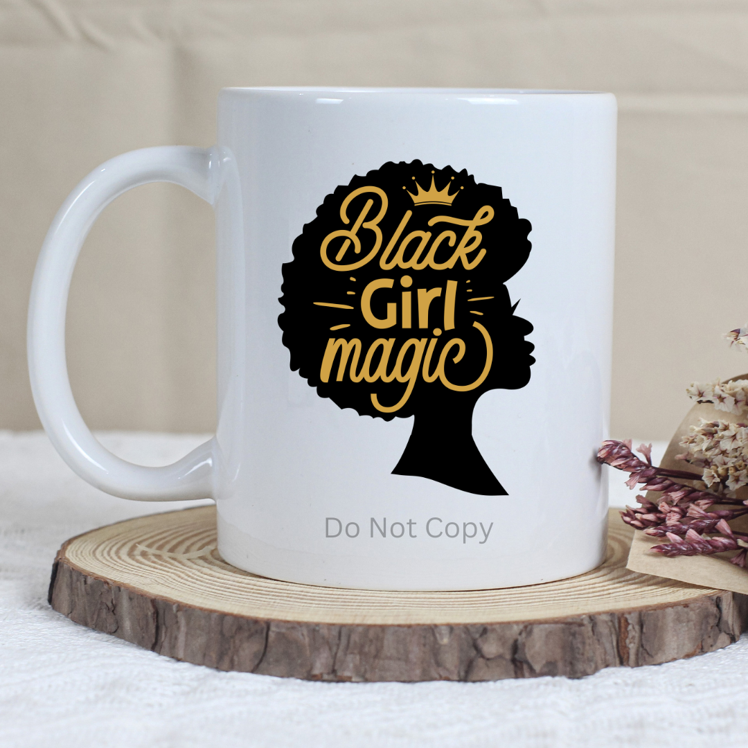 Black Girl Magic UVDTF Decal on a mug 