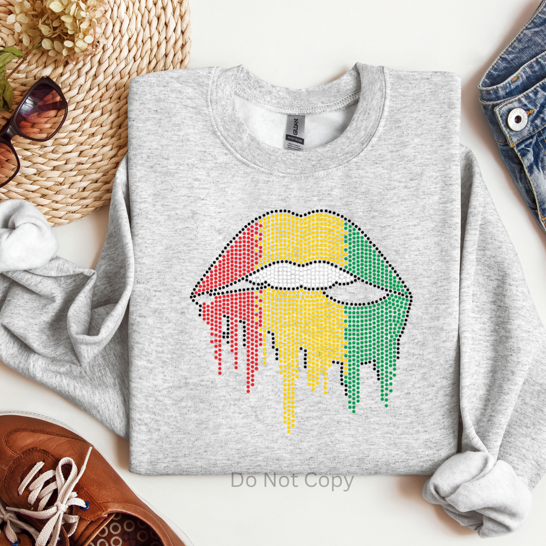 Black History Lips Rhinestone Transfer on a tshirt front side