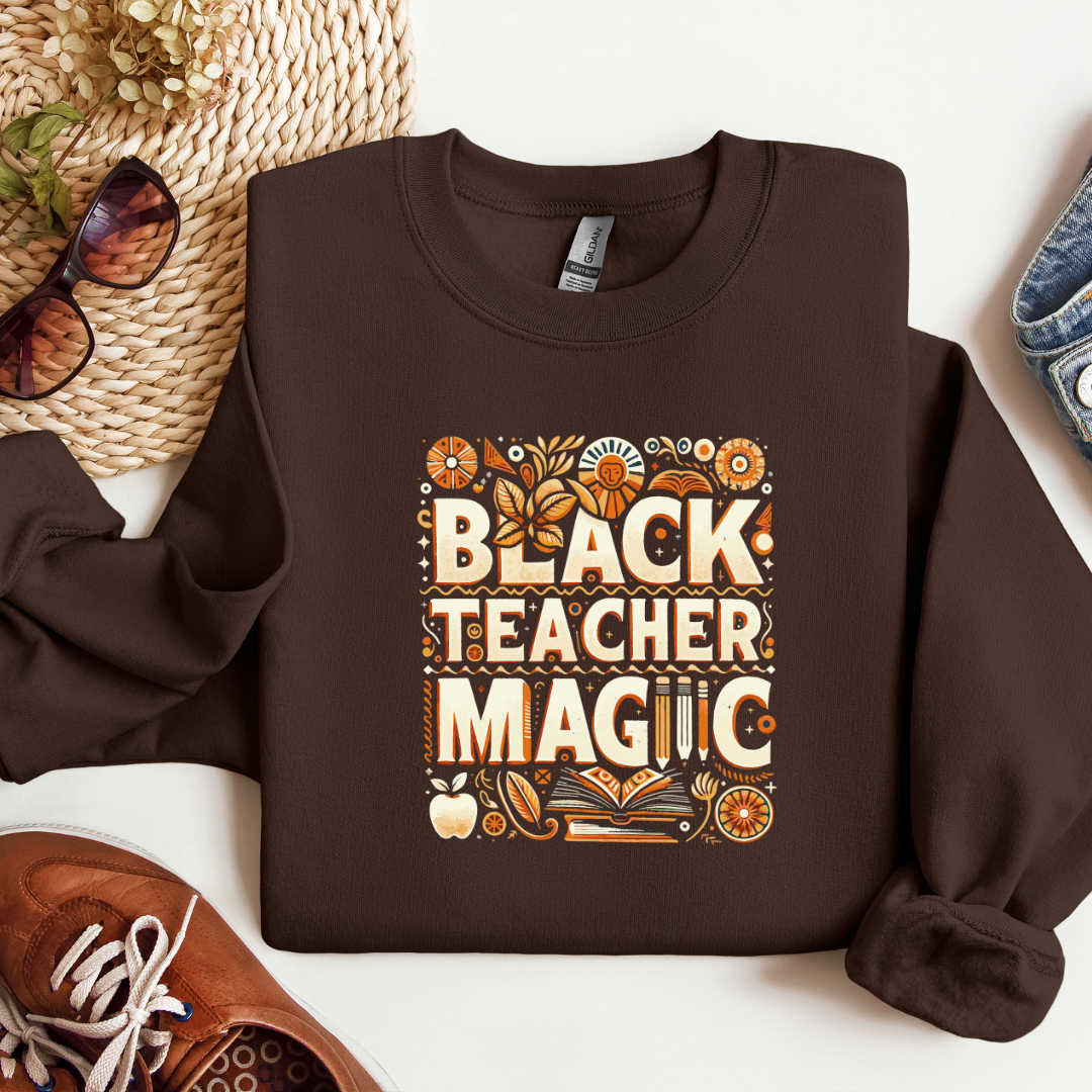 Black Teacher Magic Direct To Film Transfer on a tshirt