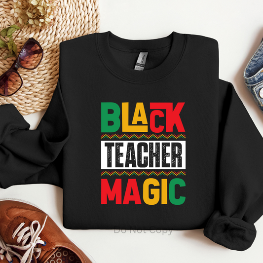 Black Teacher Magic Multi DTF Transfer on a tshirt