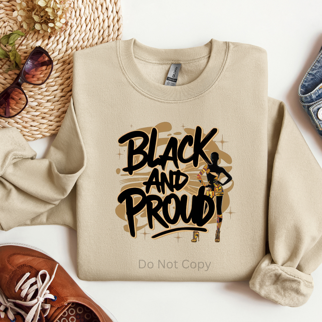 Black & Proud Direct To Film Transfer on a tshirt