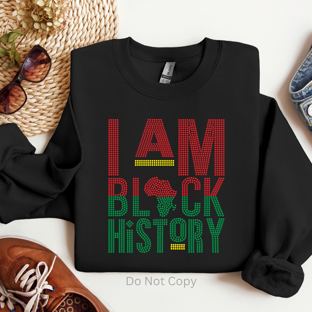 I Am Black History Rhinestone Transfer on a tshirt