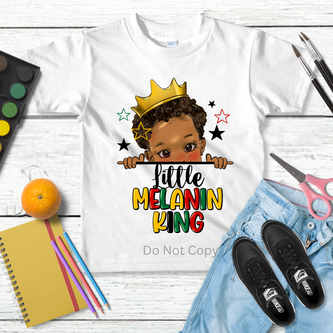 Little Melanin King DTF (direct to film) print on a tshirt