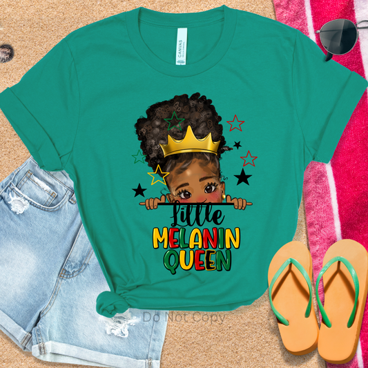 Little Melanin Queen DTF (direct to film) print on a tshirt