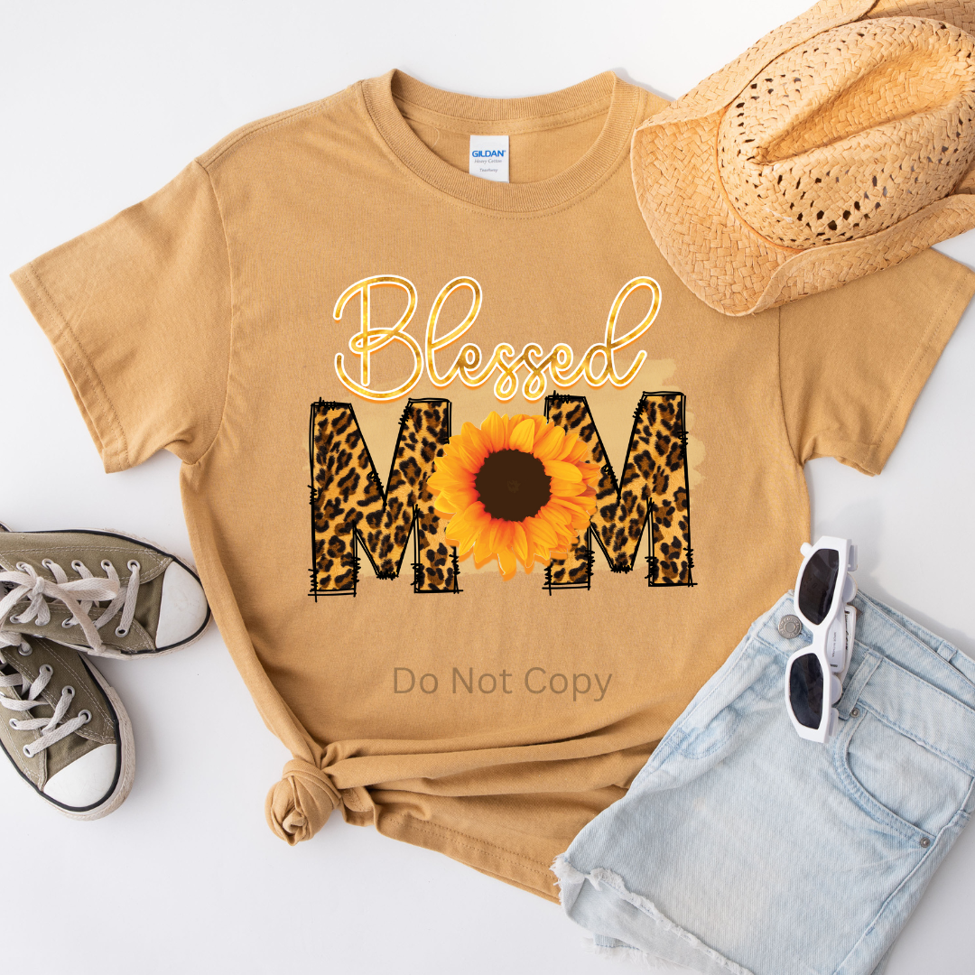 Blessed Mom Sunflower DTF (direct to film) print on a tshirt