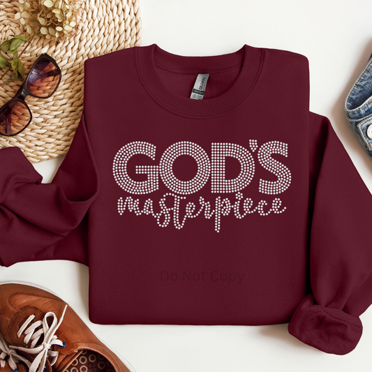 God's Masterpiece Rhinestone Transfer on a tshirt