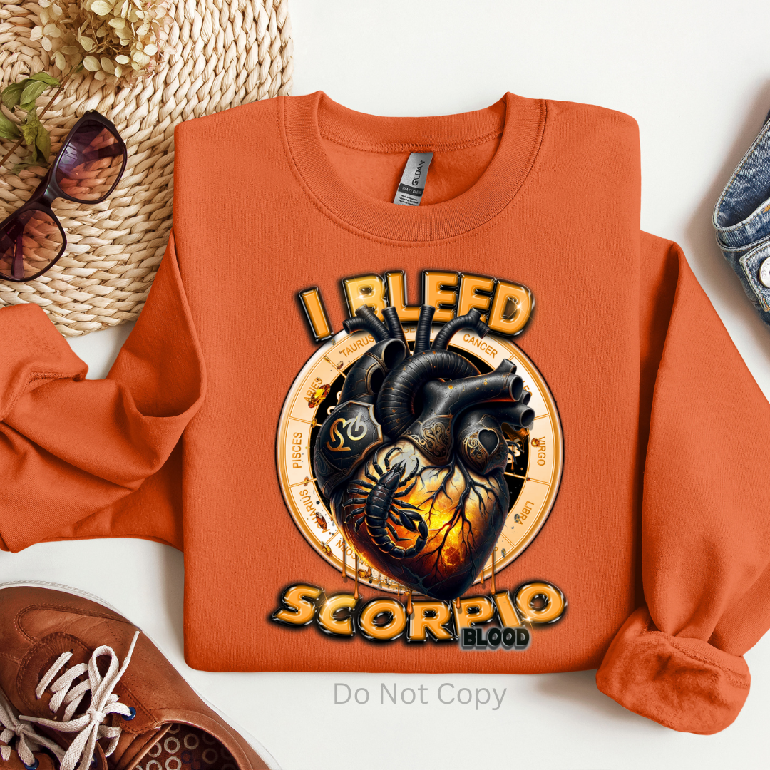 I Bleed Scorpio DTF (direct to film) Print on a Tshirt