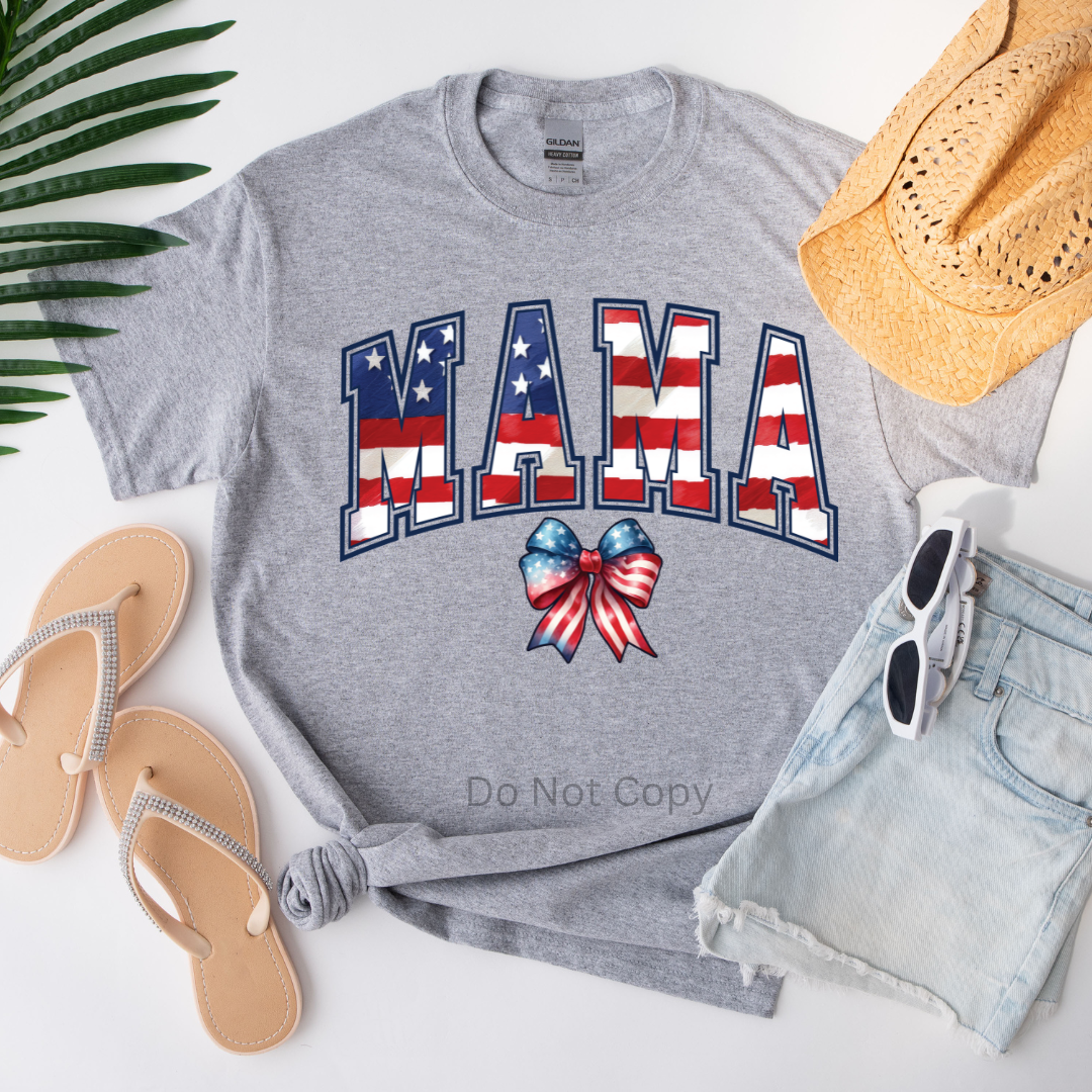 Mama American Flag DTF Transfer on a tshirt