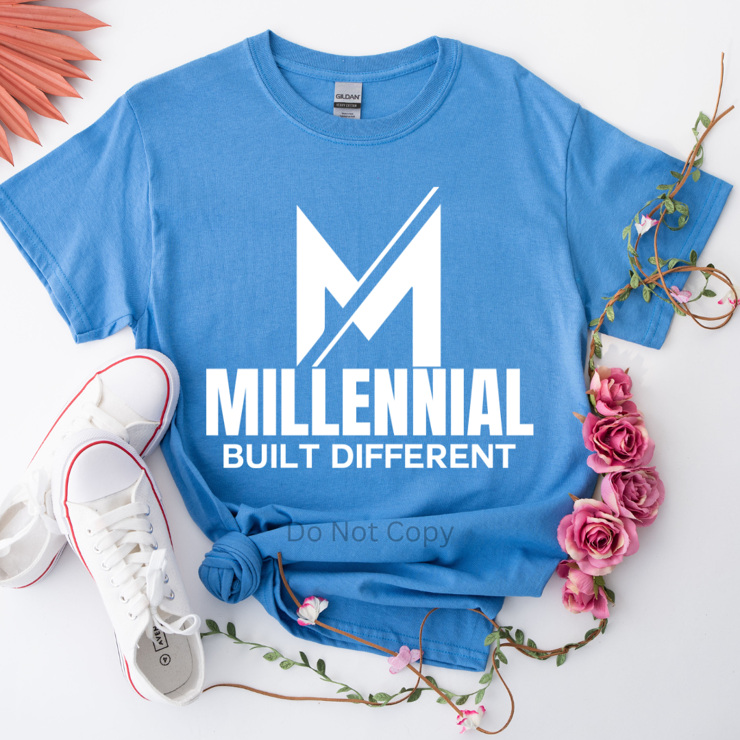 Millennial Screen Print Transfer white on a tshirt