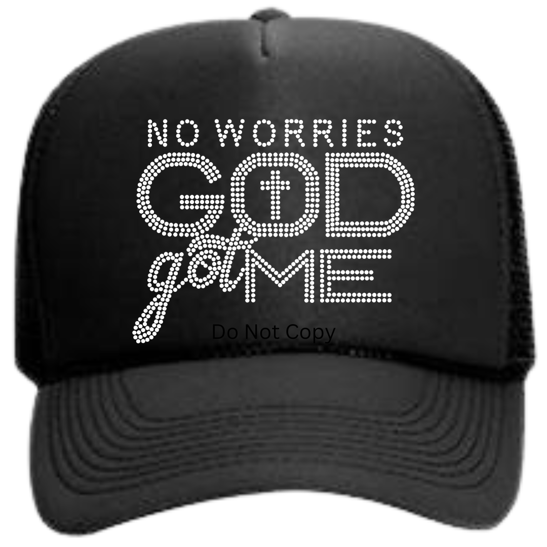 No Worries Rhinestone Hat Patch on the front side