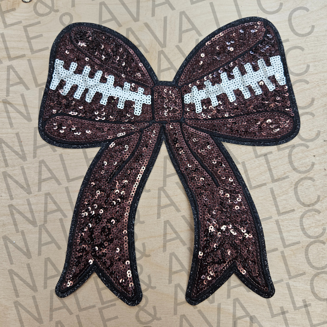 Sequin Football Bow front side
