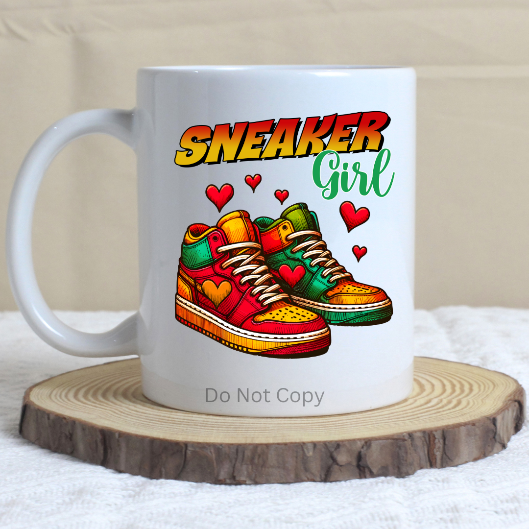 Juneteenth Sneaker Girl UVDTF Decal on a mug