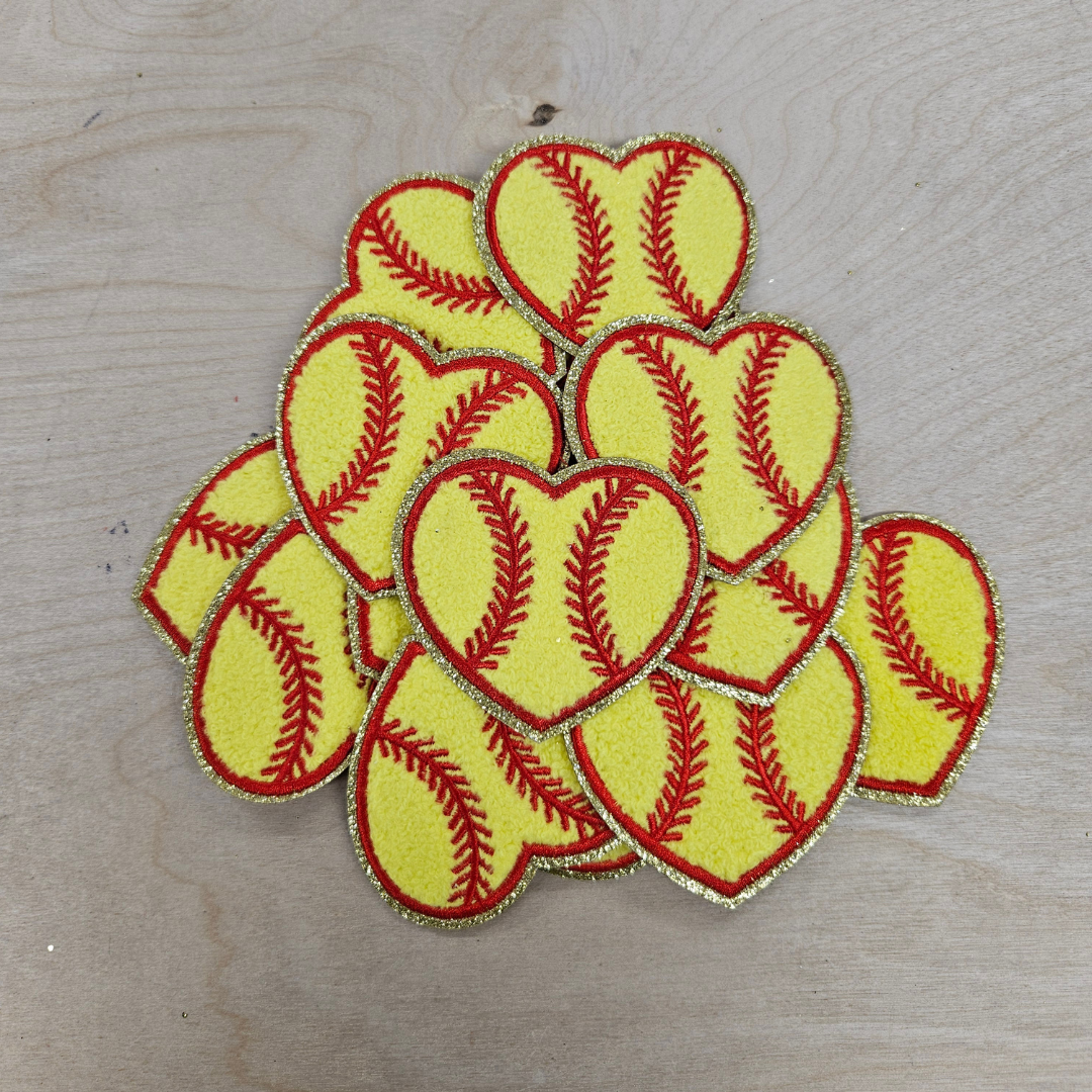 Softball Heart Chenille Hat Patch front side