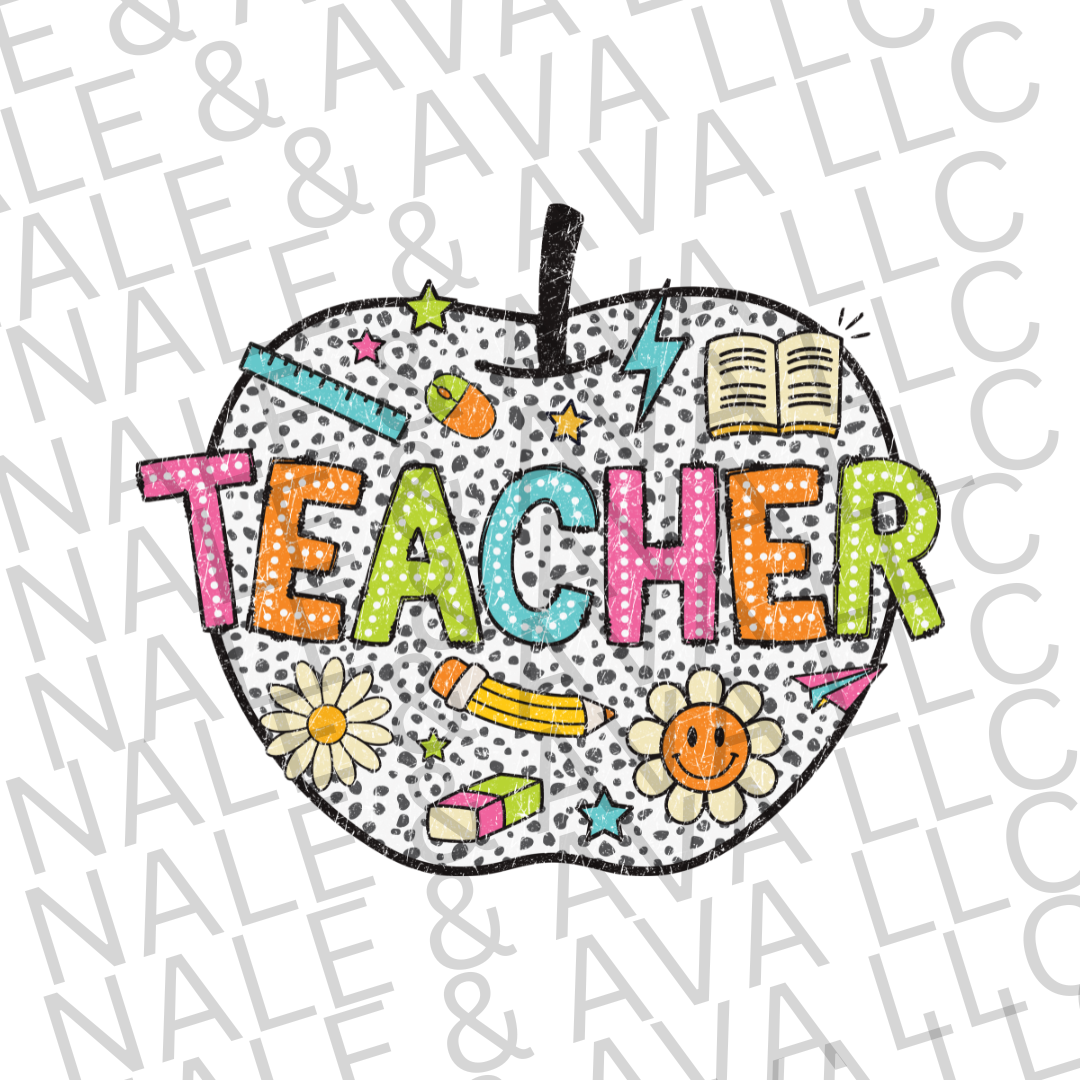 Teacher Apple DTF Transfer front side