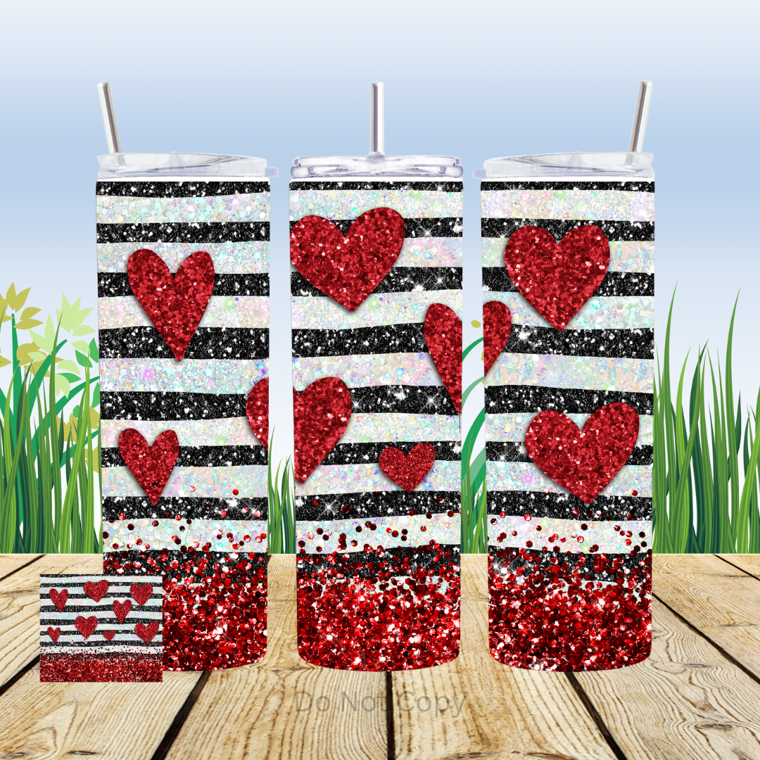 Valentine Glitter Hearts 20oz Tumbler Sublimation Transfer ONLY - This is NOT a Tumbler