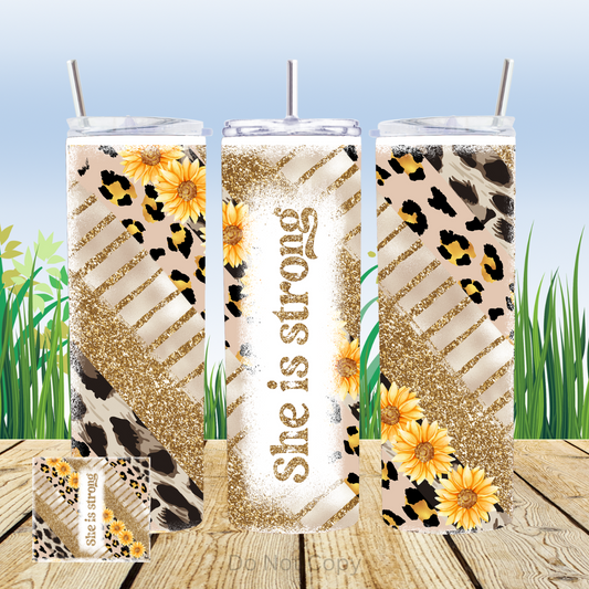 She Is Strong Leopard 20oz Tumbler Sublimation Transfer ONLY - This is NOT a Tumbler