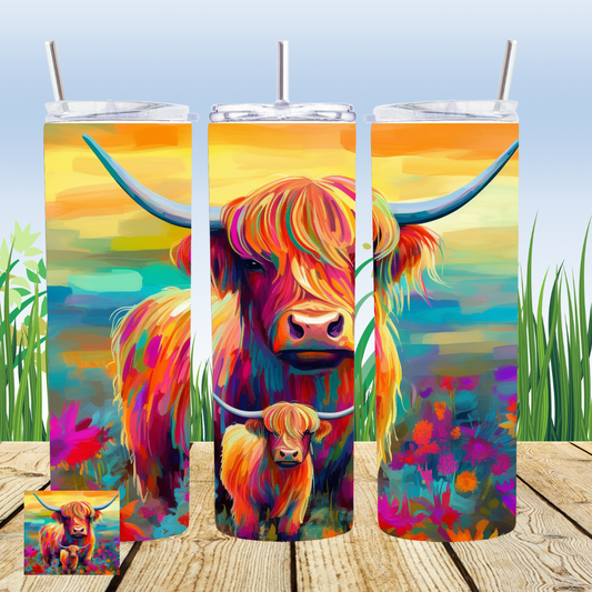 Highland Cow Floral 20oz Tumbler Sublimation Transfer ONLY - This is NOT a Tumbler