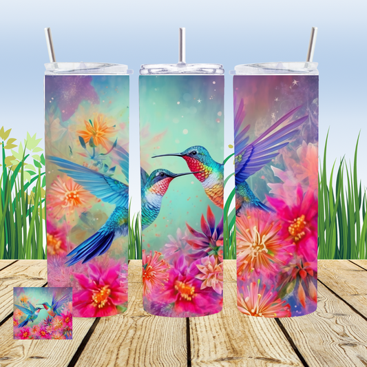 Floral Hummingbirds 20oz Tumbler Sublimation Transfer ONLY - This is NOT a Tumbler