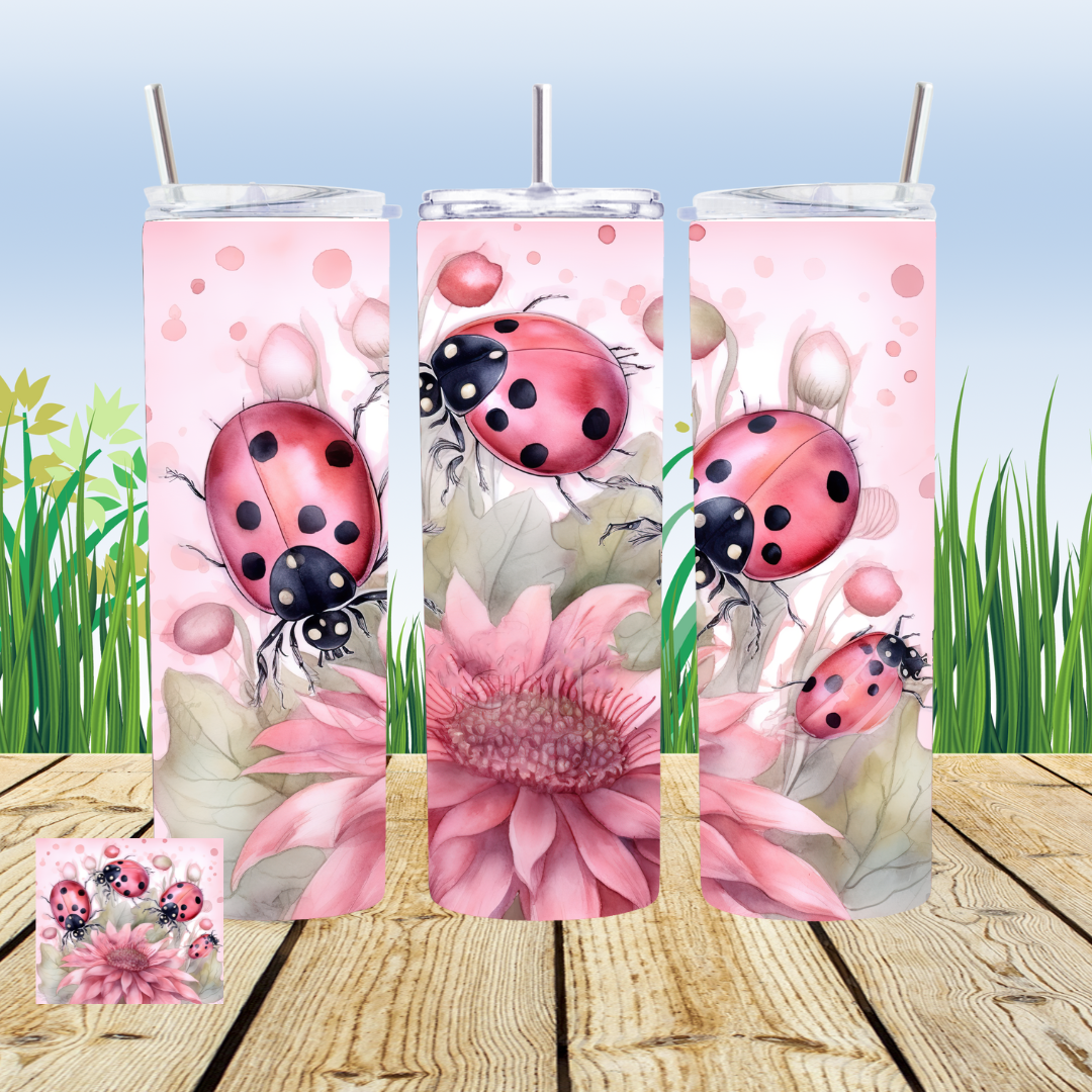 Floral Ladybug 20oz Tumbler Sublimation Transfer ONLY - This is NOT a Tumbler