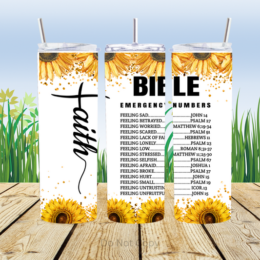 Bible Emergency Numbers 20oz Tumbler Sublimation Transfer ONLY - This is NOT a Tumbler