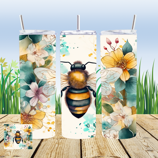 Bee Watercolor Floral 20oz Tumbler Sublimation Transfer ONLY -This is NOT a Tumbler