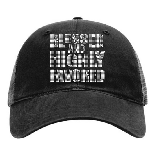 Blessed & Highly Favored Rhinestone Patch on hat