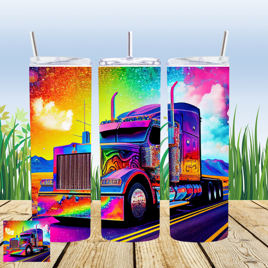 Tie Dye Truck Driver 20oz Tumbler Sublimation Transfer ONLY - This is NOT a Tumbler