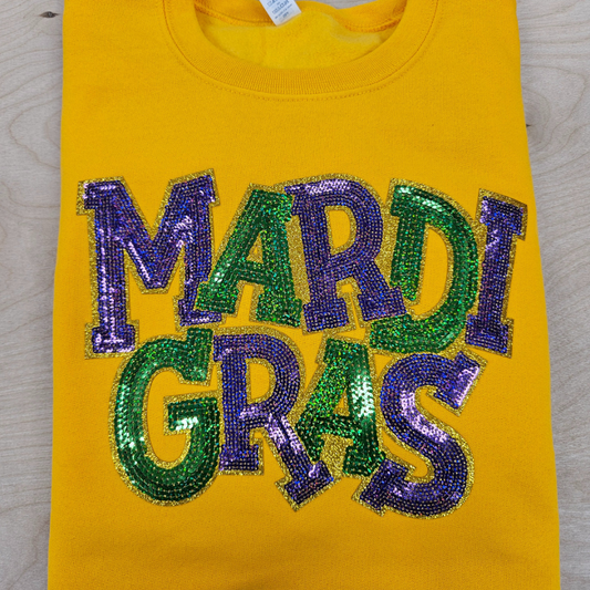 Mardi Gras Sequin Patch on a tshirt